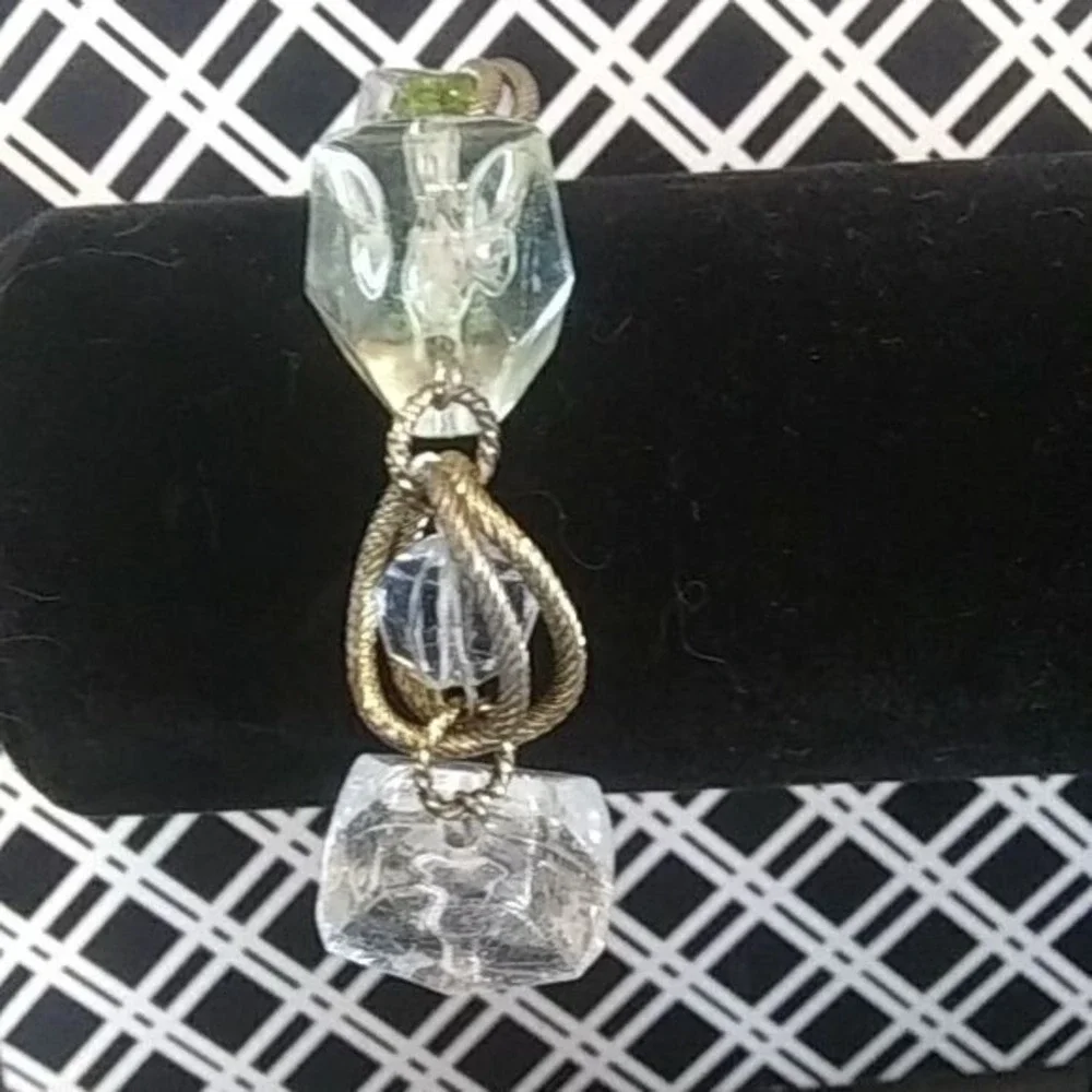 Chunky blue, green and gold beaded‎ bracelet
